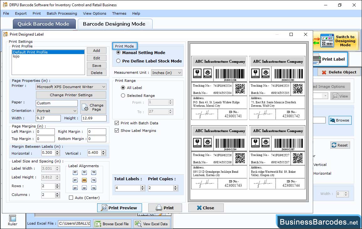 Print designed barcode labels