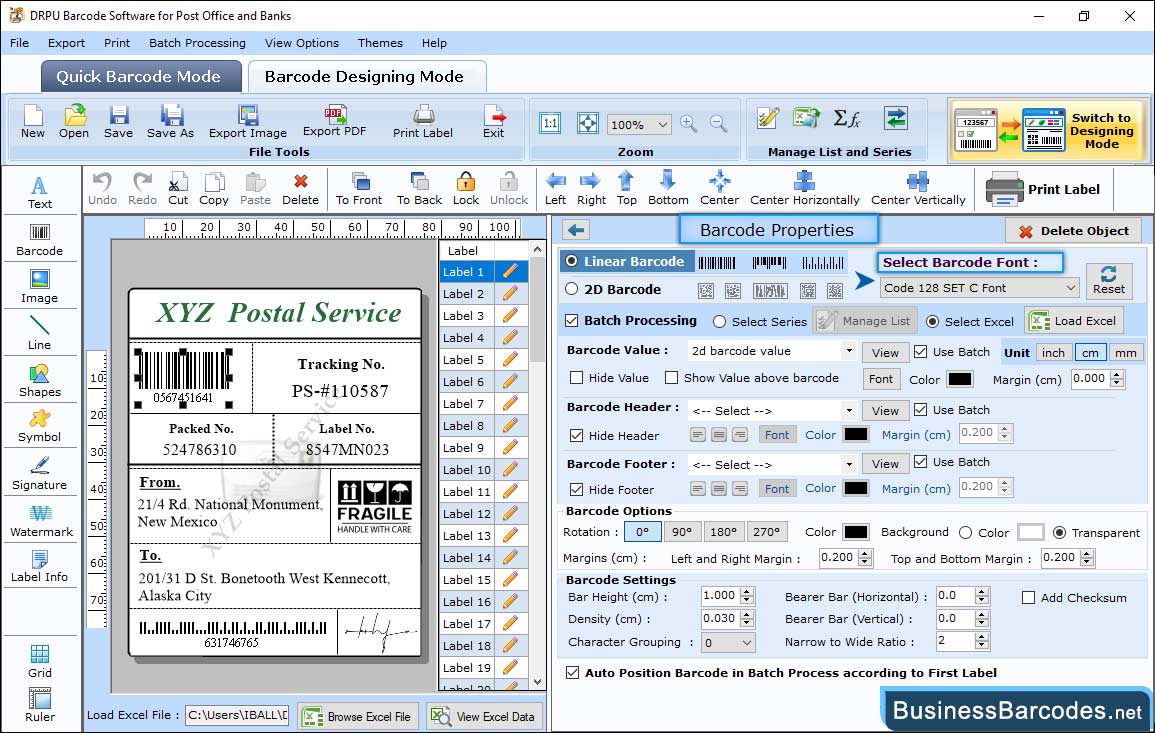 Change barcode value, size and font