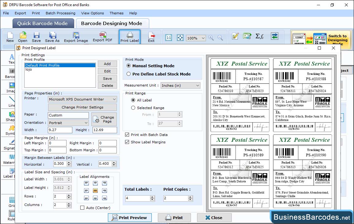 Print designed barcode labels