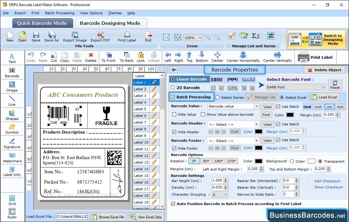 Change barcode value, size and font