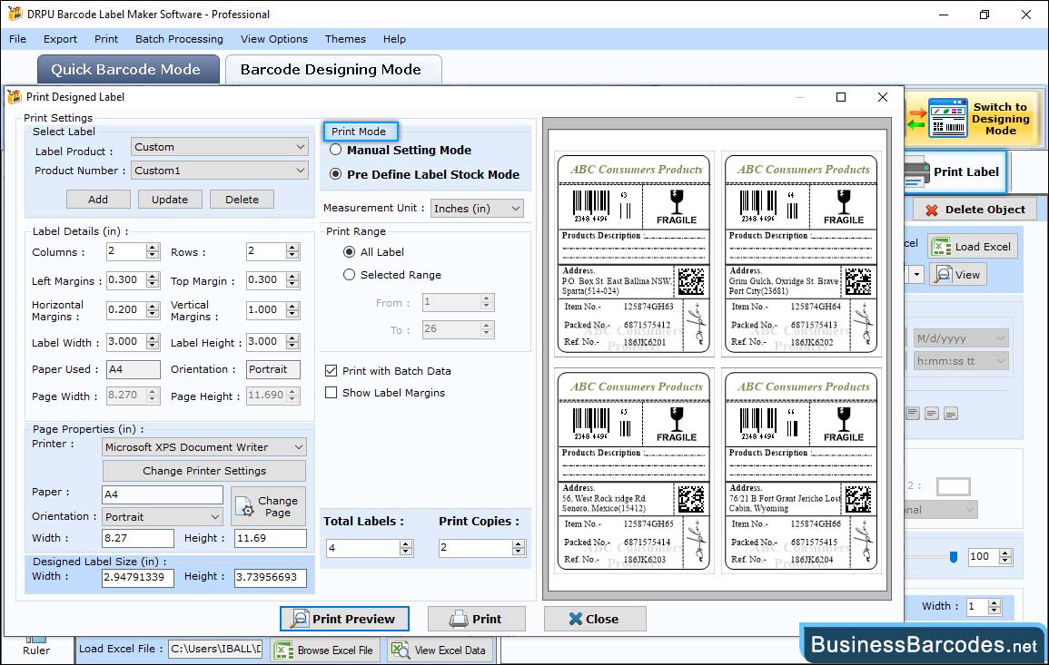 Print designed barcode labels