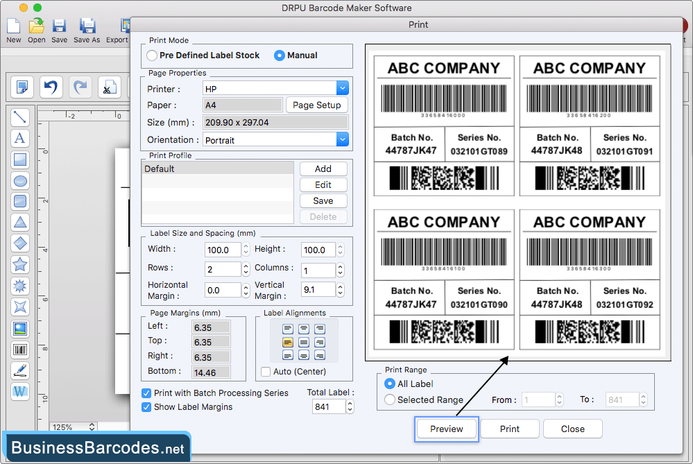 print designed barcode