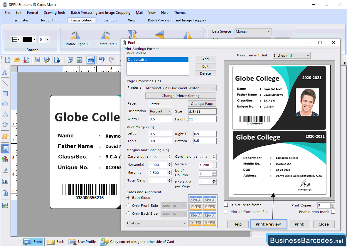 Print designed Student ID