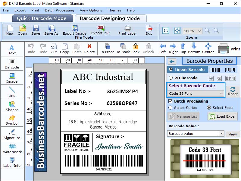 Label Design Barcode Application screenshot