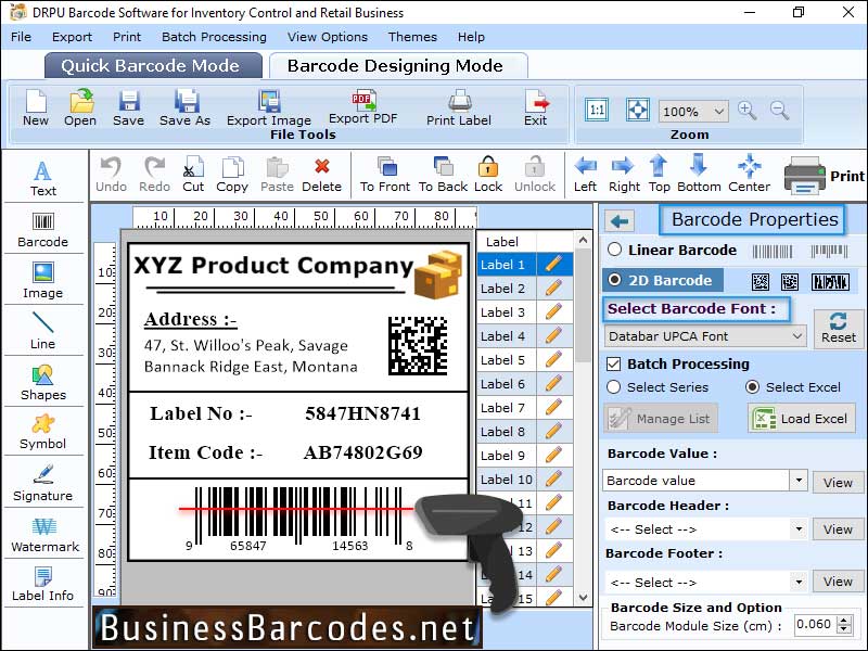 Asset Tracking Databar UPCA Barcode software