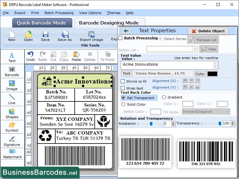 Screenshot of Linear Barcode Software 6.7.6.4