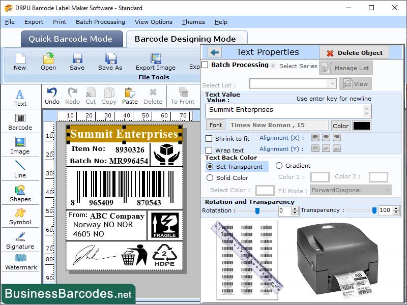 Integrate Barcode Printing App screenshot