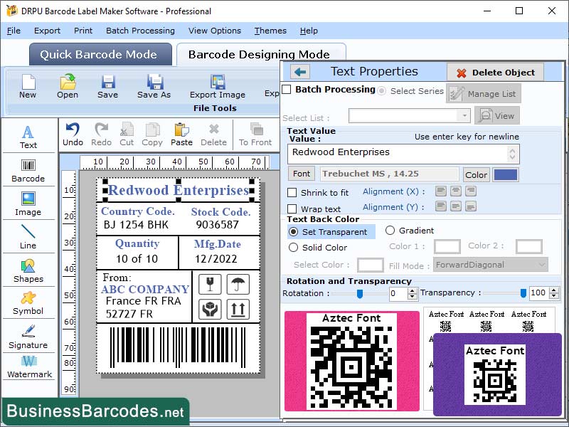 Aztec Barcode Printing Program software