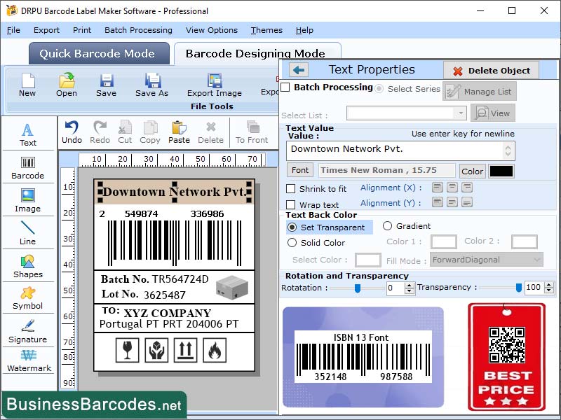 Readable ISBN-13 Barcode Printing App screenshot