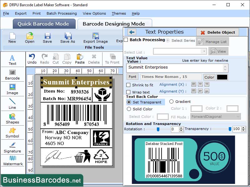 Retail Industry Data Bar Labels software