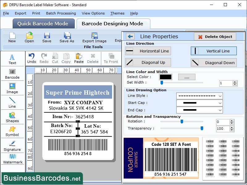 Databar Code 128 SetA Barcode Tool software