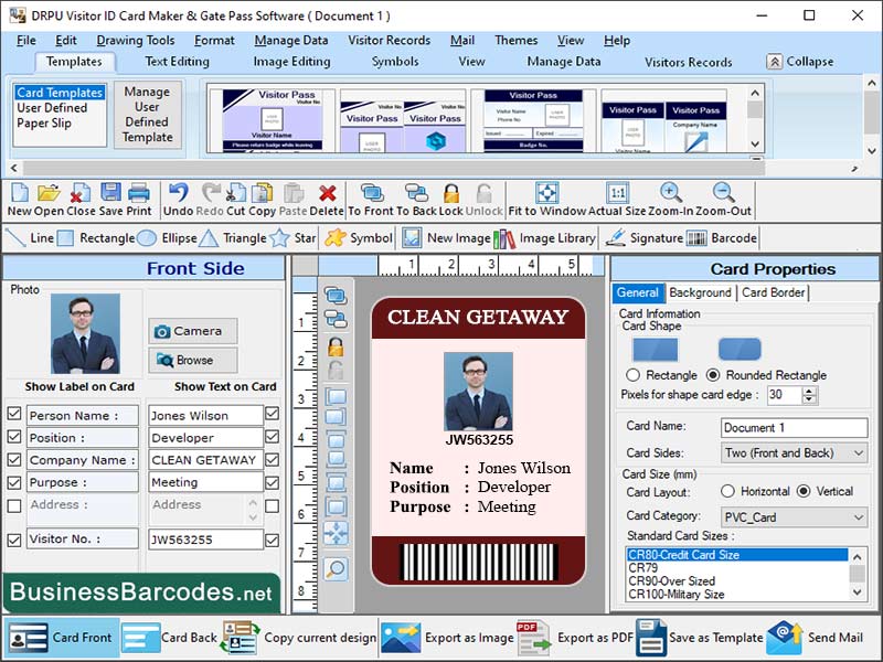 Visitor Identity Card Software screenshot