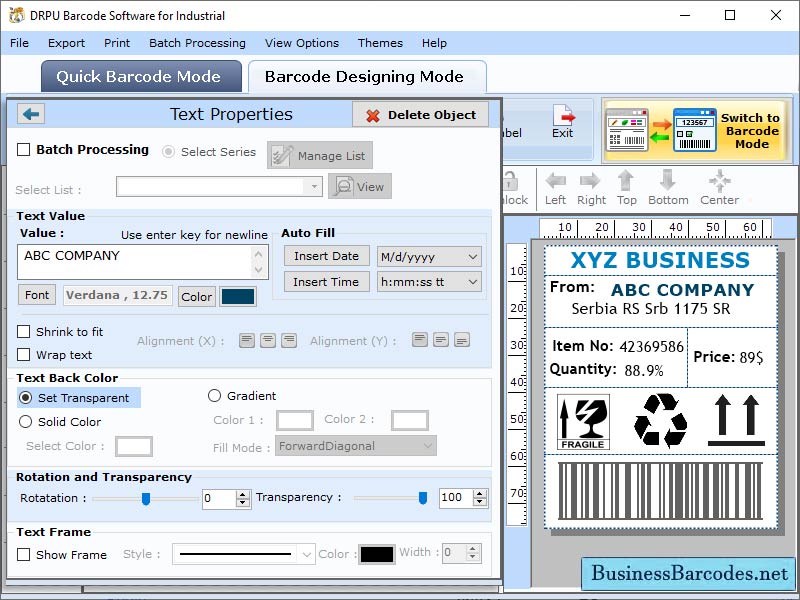 Industrial Barcode Label Maker Application screenshot